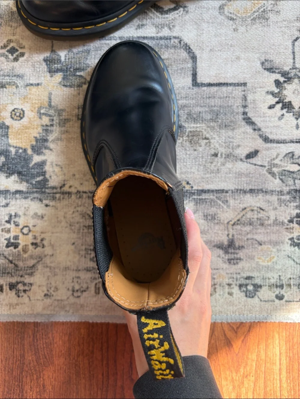 Dr. Martens Black Chelsea Ankle Boots with Yellow Stitching